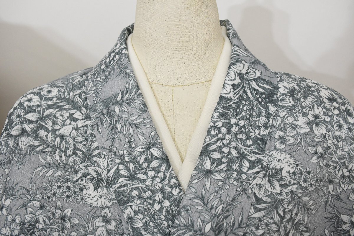 小紋 着物 袷 グレイ 銀鼠 草花 洗える着物 身丈159.5cm 裄丈66cm ★ kb-7348 桜庭呉服店拍卖
