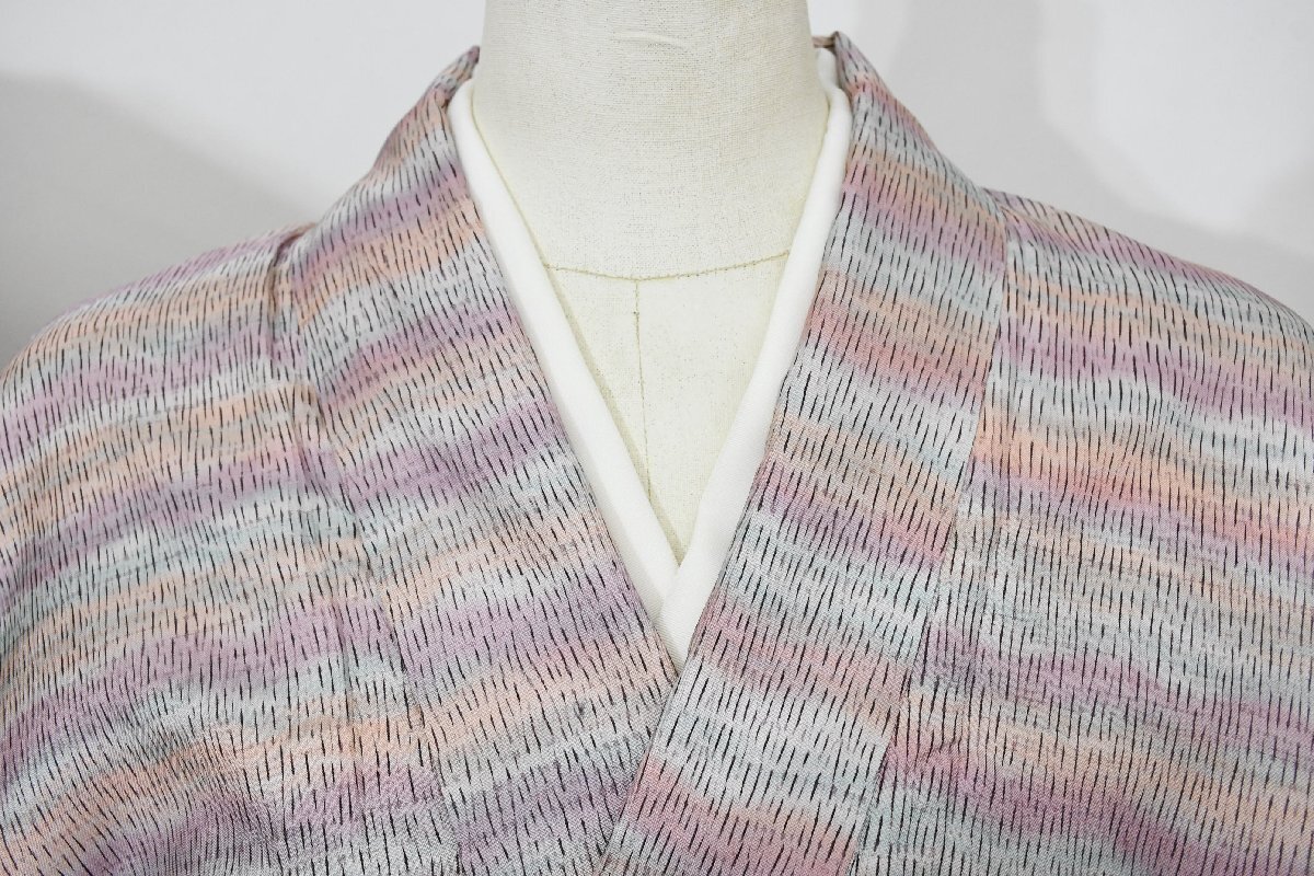 大島紬 本場奄美大島 横縞 正絹 落款 身丈155cm 裄丈63cm ★着物 pb-7422 桜庭呉服店拍卖