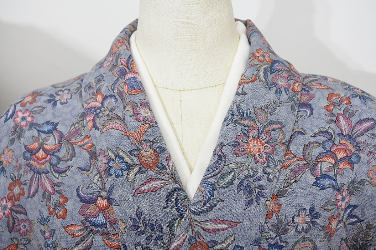 小紋 着物 袷 縮緬 更紗 身丈153cm 裄丈63cm ★ kb-7439 桜庭呉服店拍卖