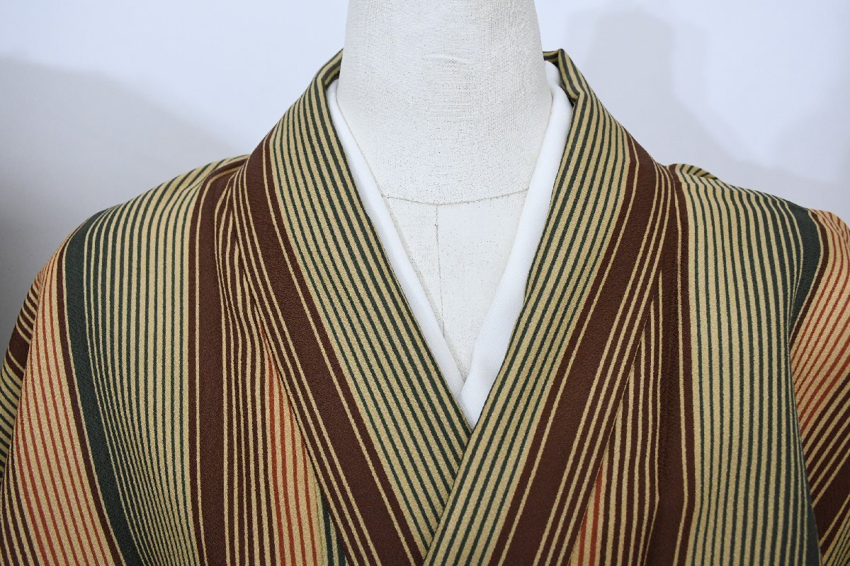 小紋 着物 袷 縞々 洗える着物 身丈160cm 裄丈66cm ★ kb-7442 桜庭呉服店拍卖