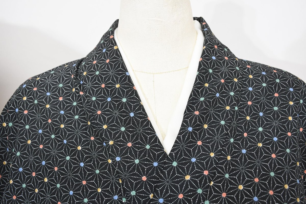 小紋 着物 袷 麻の葉 洗える着物 身丈159cm 裄丈66cm ★ kb-7423 桜庭呉服店拍卖