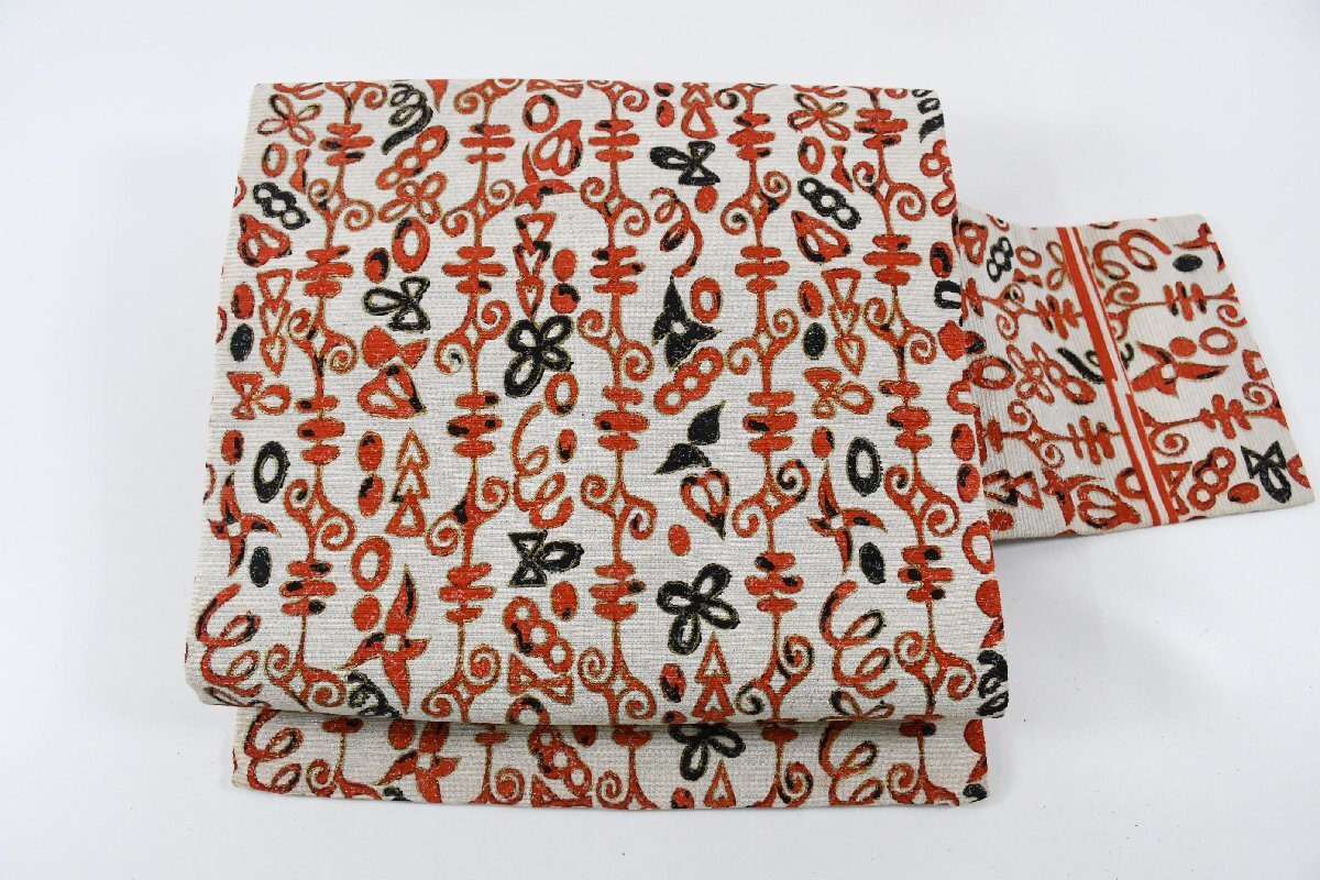 名古屋帯 アンティーク 丸文 字模様 帯丈341cm ★着物屋 ne-16487 桜庭呉服店拍卖