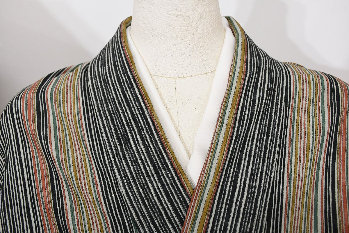 小紋 着物 袷 縞々 しましま 縦縞模様 筑前柄 身丈156cm 裄丈67.5cm ★ kb-7384 桜庭呉服店拍卖