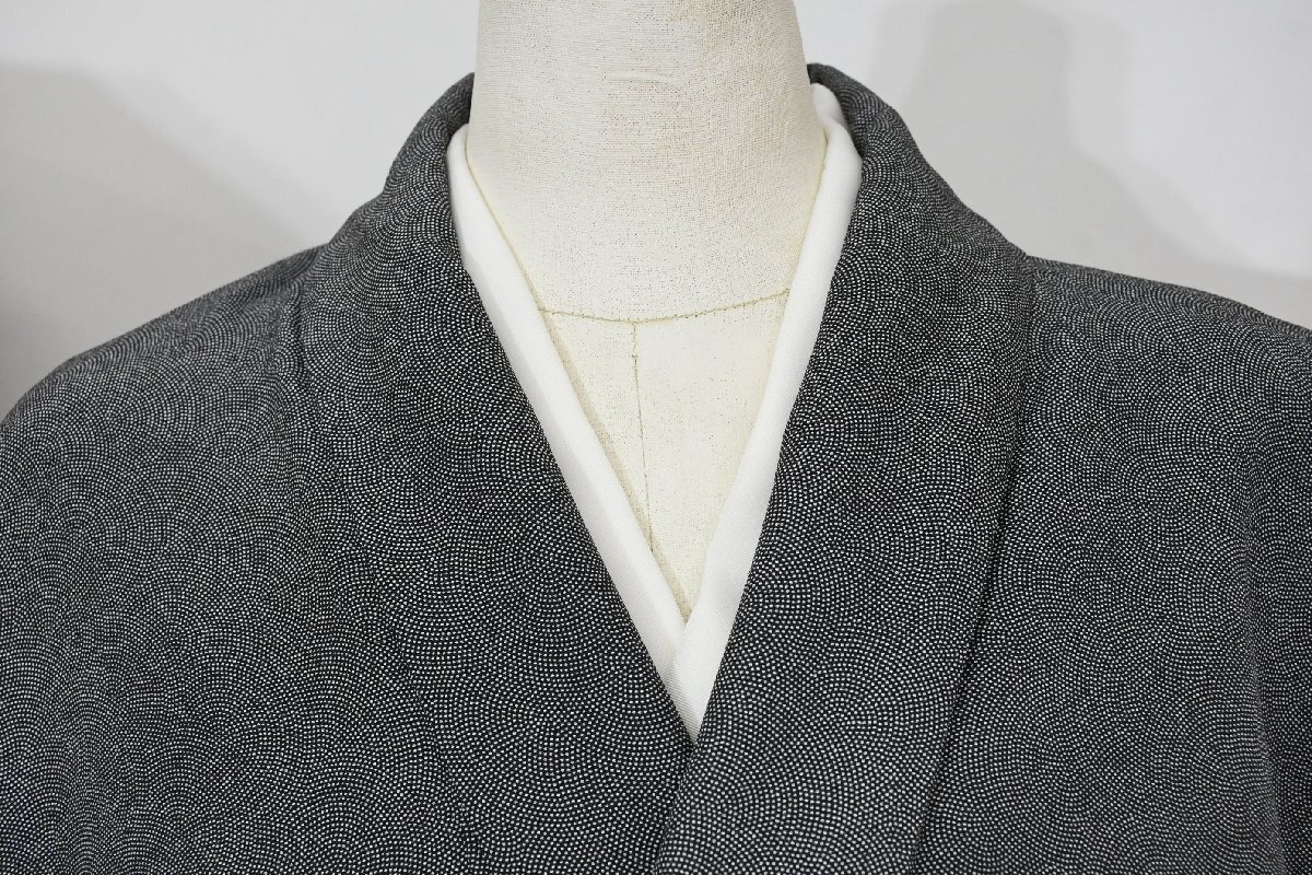 小紋 着物 袷 江戸小紋 鮫 正絹 黒 身丈152cm 裄丈66cm ★ kb-7544 桜庭呉服店拍卖