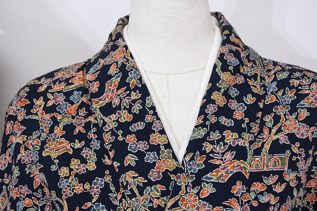 小紋 着物 袷 花 盆栽 宮中 庭園 染 正絹 身丈153cm 裄丈63.5cm ★ kb-7373 桜庭呉服店拍卖