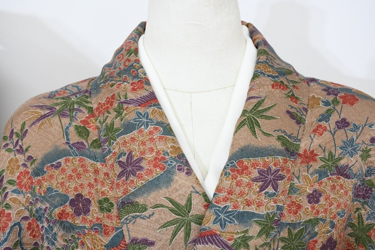 小紋 着物 袷 卍繋ぎ 水辺文様 草文様身丈156cm 裄丈63cm ★ kb-7537 桜庭呉服店拍卖