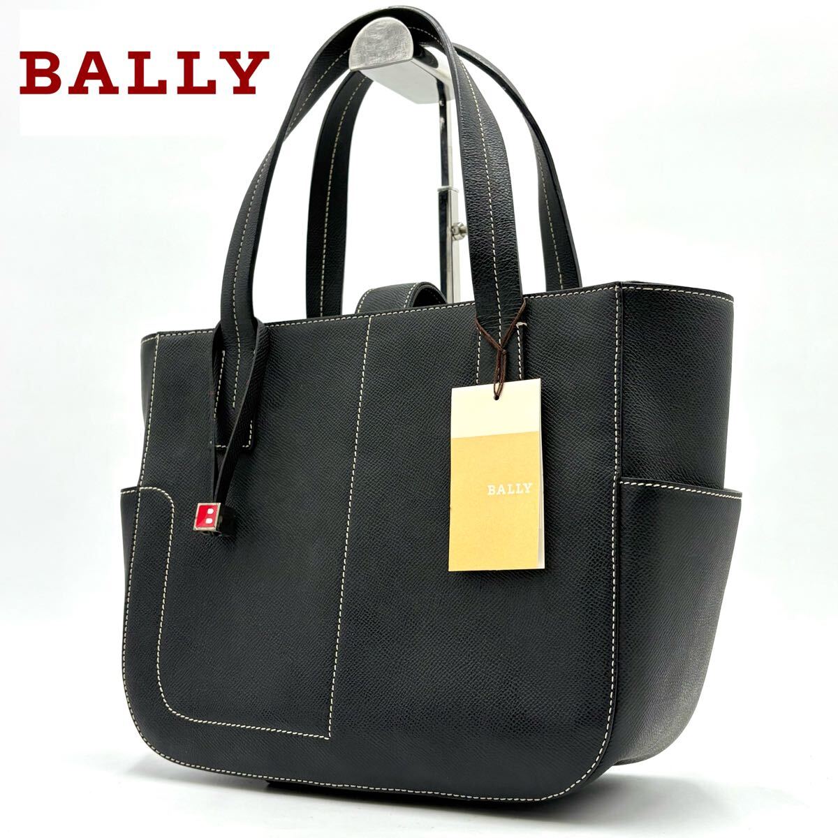 未使用保管品●BALLY バリー Bロゴ トートバッグ ハンドバッグ メンズ ビジネス カートバッグ ゴルフ レザー 本革 カーフ ブラック 黒 A4可拍卖