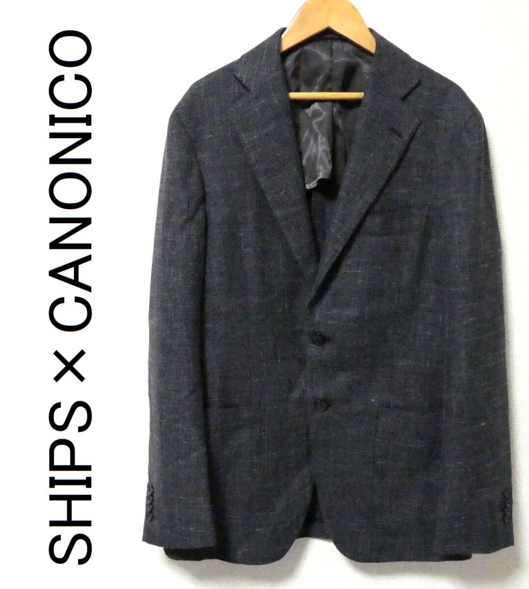 CANONICO生地使用 SHIPS × RING JACKET シップス リングヂャケット製 カノニコ生地 シルク リネン混 ウール テーラードジャケット 44拍卖