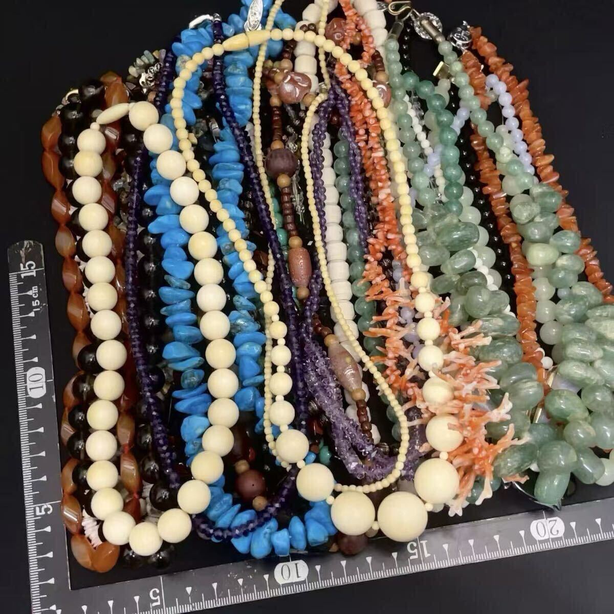 1円 パワーストーン 天然石ネックレス 30本まとめて 大量セット 天然材/珊瑚/アメジスト/ターコイズ/瑪瑙/水晶/オニキス等 SILVER多数含む拍卖