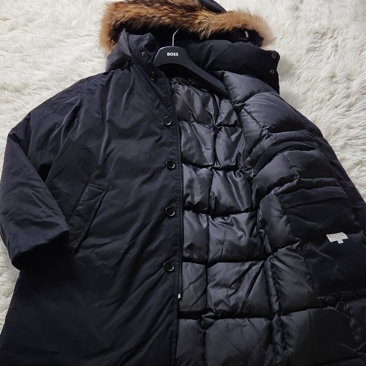 極美品 希少 XL相当 Paul Smith ポールスミス ダウンジャケット 2way ラクーンファー キルティング リアルダウン フードファー着脱 黒拍卖