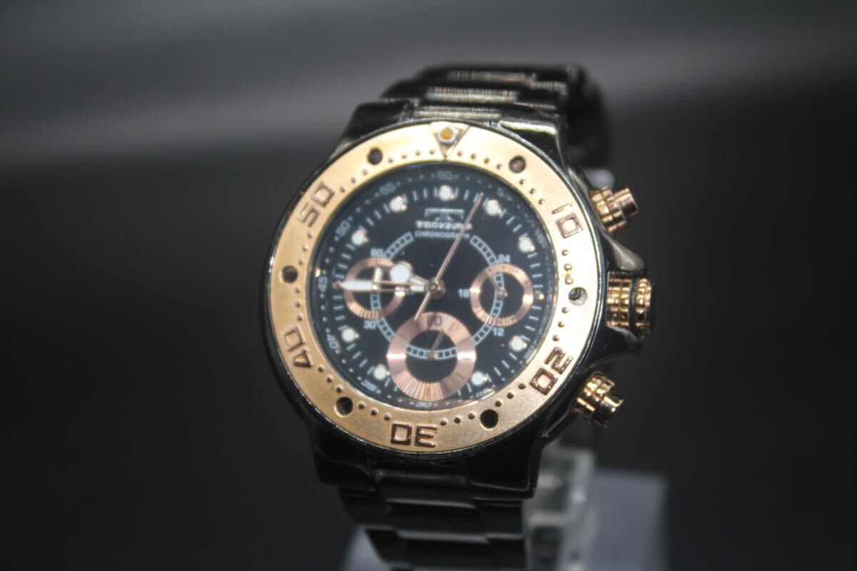 テクノス TECHNOS メンズ 腕時計 クォーツ  クロノグラフ 黒文字盤 稼動品拍卖