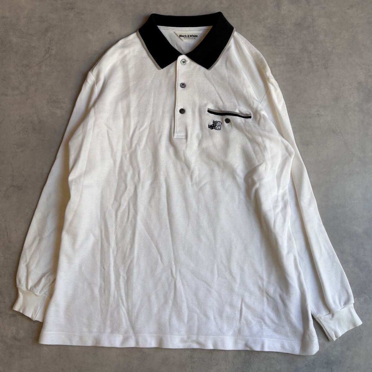 BLACK&WHITE 長袖ポロシャツ  長袖シャツ ポロシャツ M ゴルフウェア ゴルフシャツ 長袖 メンズ拍卖