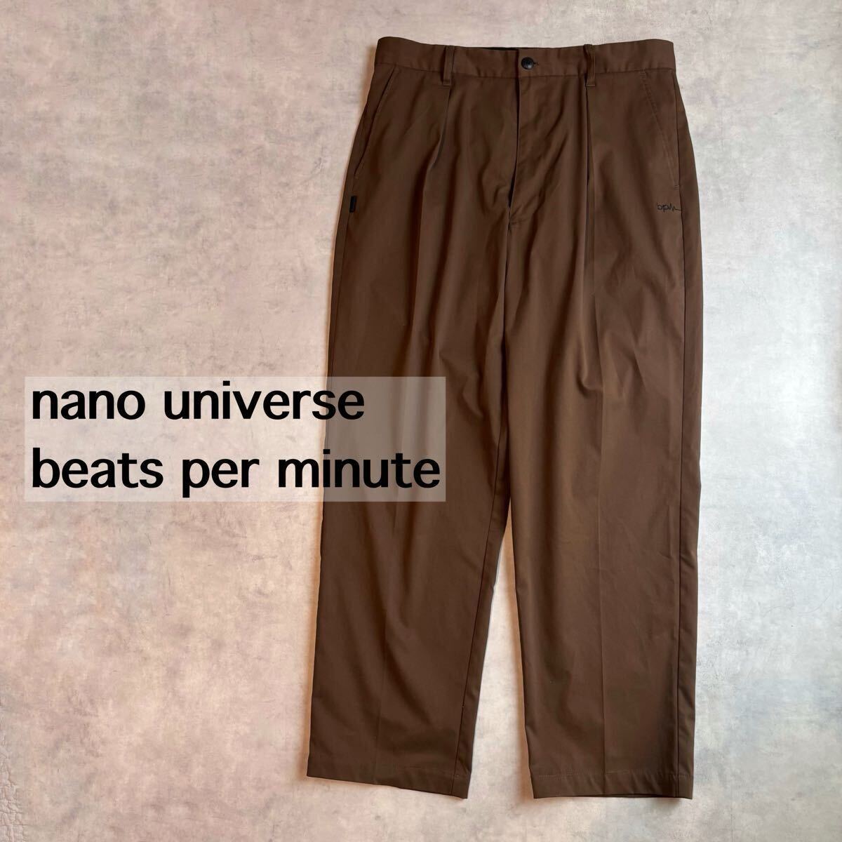 美品 nano universe ナノユニバース beats per minute 軽量タックパンツ ゴルフパンツ ゴルフウェア L キャメルパンツ 拍卖