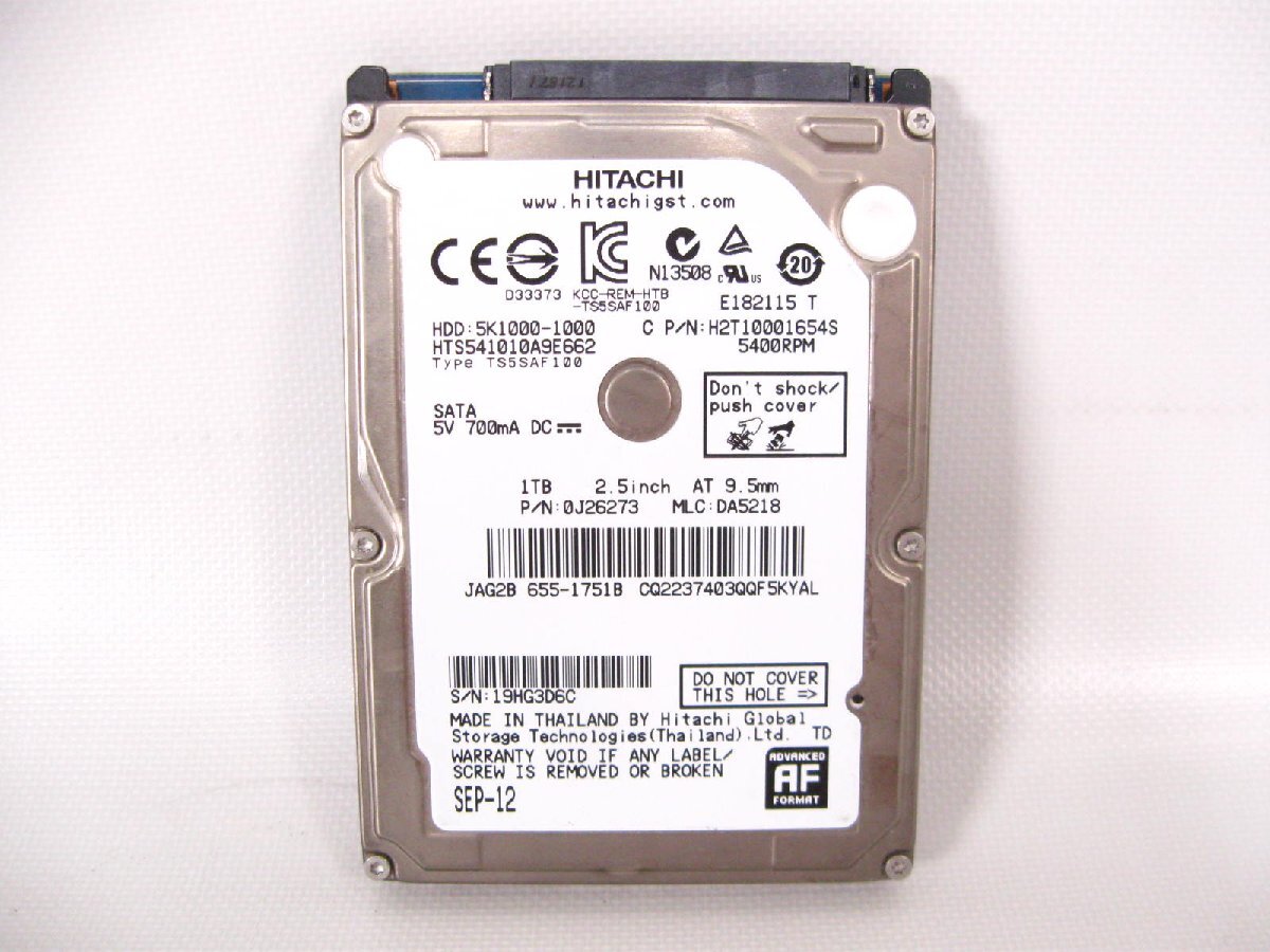 ▽HITACHI HTS541010A9E662 1TB SATA 5400rpm 8MB 2.5型 9.5mm 内蔵HDD 中古 日立 apple 655-1751B拍卖