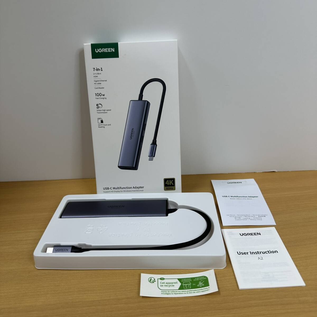 【中古】UGREEN USB Cハブ 4K@60Hz HDMI出力 7-IN-1 Type-Cアダプター 60515 CM512【良品】拍卖