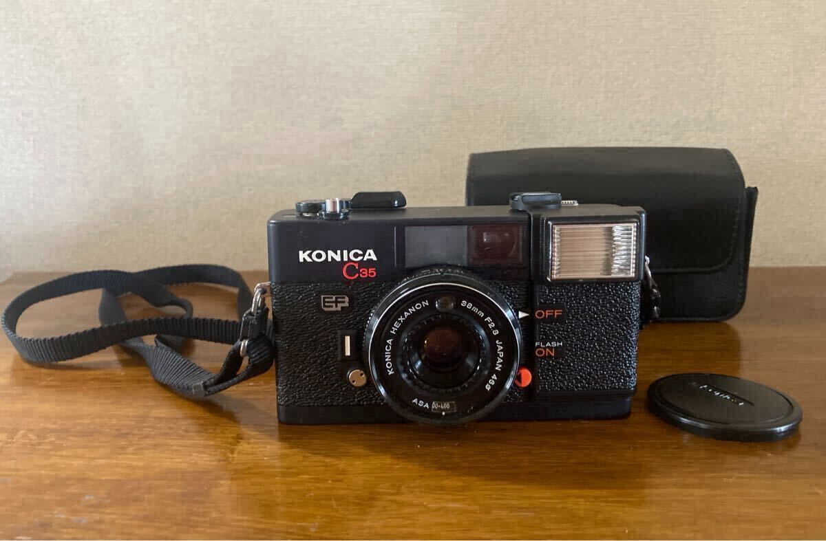 Konica C35 EF Hexanon 38mm F2.8 フィルムカメラ/KONIKA/当時物/中古品/動作未確認/現状出品/ケース付き拍卖