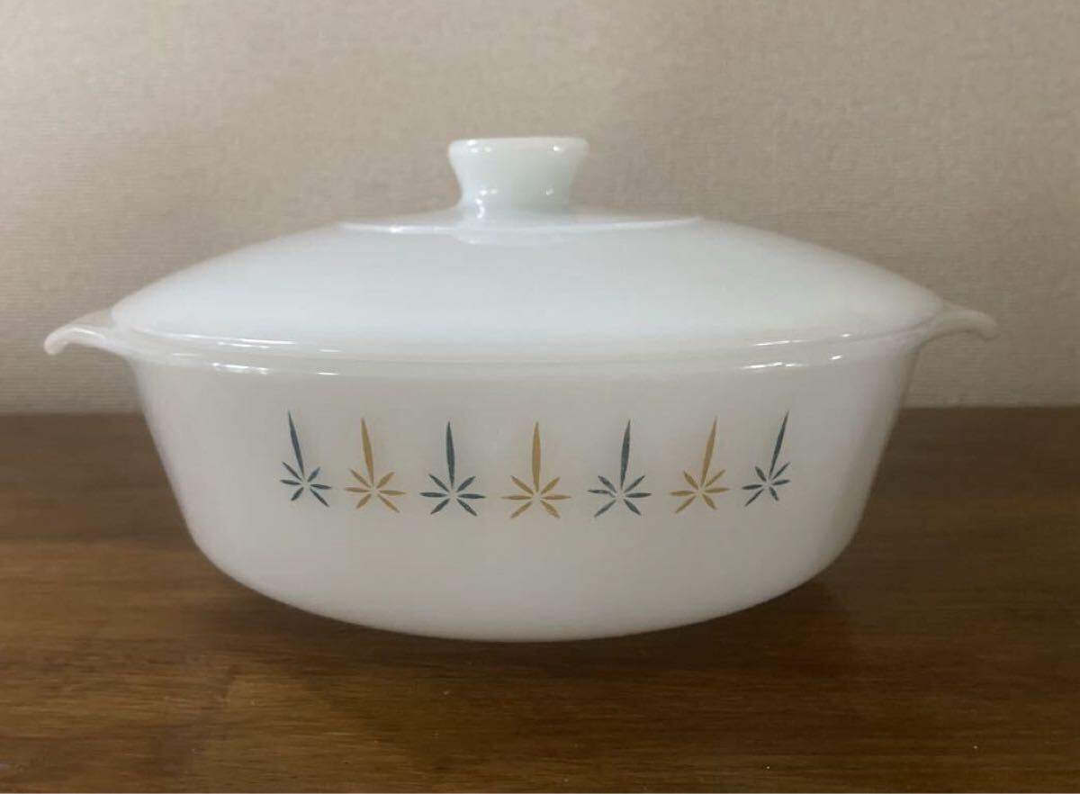 ファイヤーキング/fire-king/ヴィンテージ食器/アメリカ/キャンドルグロウ/蓋付きキャセロール/蓋つき/昭和レトロ/食器/ミルクガラス拍卖