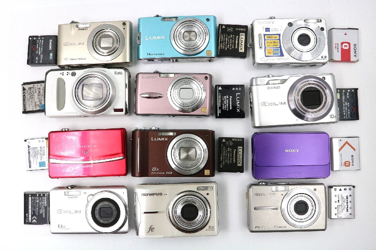 (動作保証) SONY DSC-T99 DSC-W50 Panasonic DMC-FX60 -ZX3 FUJIFILM F600EXR Z90 CASIO EX-Z100等 12台セット コンパクト デジタル カメラ拍卖