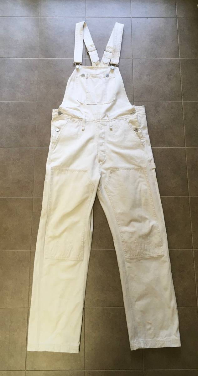 Iroquois イロコイ オーバーオール オフホワイト アイボリー 白 生成り ストーンウォッシュ デニム ジーンズ サロペット拍卖
