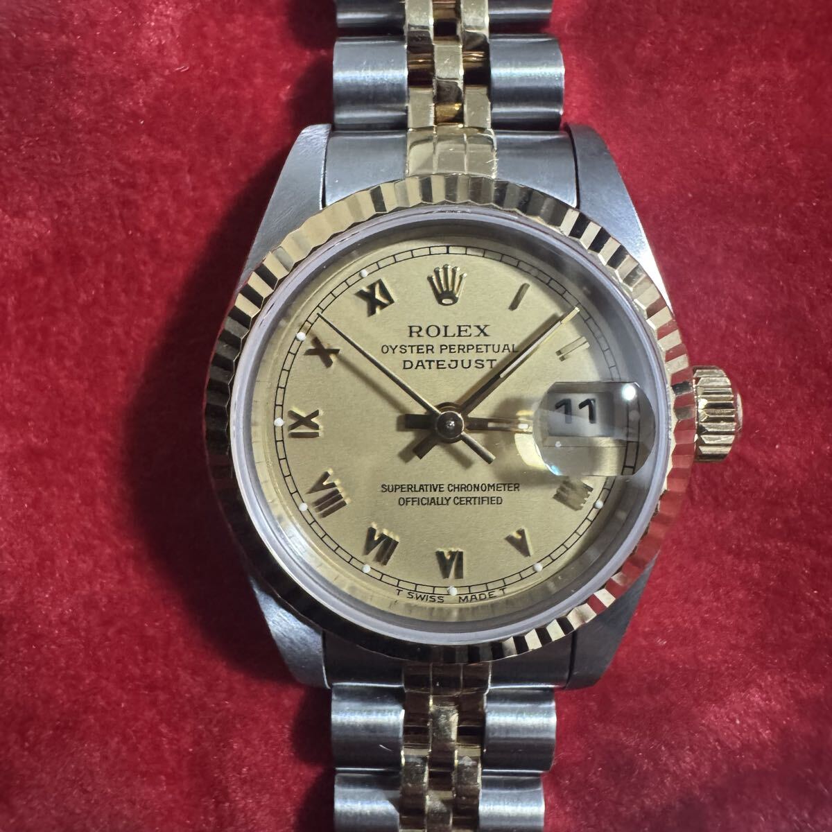 美品 稼働品 ロレックス 69173 デイトジャスト コンビ ローマン レディース ROLEX 腕時計 YG SS 自動巻き 付属品あり 箱 保証書等拍卖