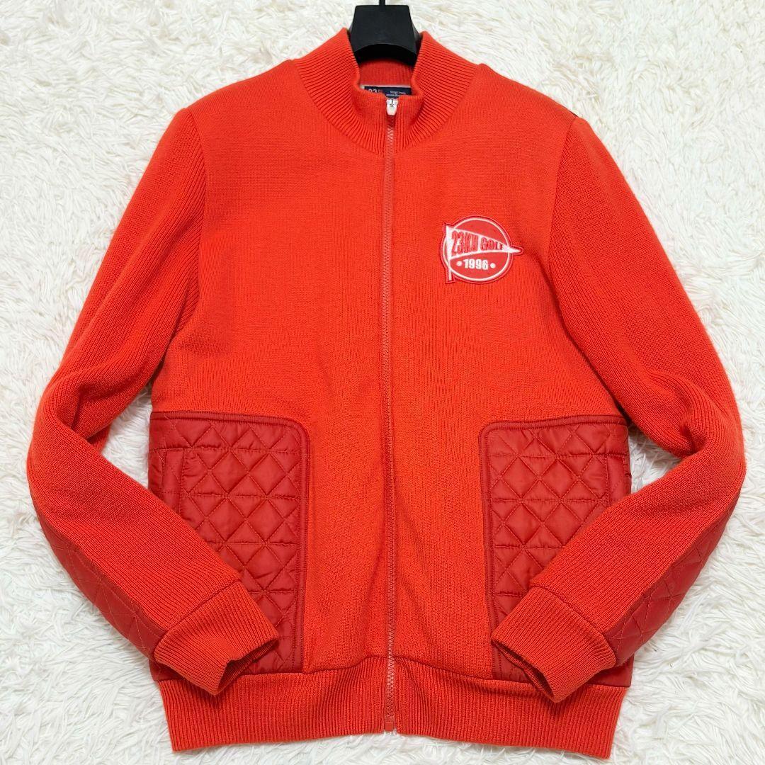 美品◎Lサイズ 23区GOLF ドライバーズニット ダイヤキルティング切り替え ピンフラッグロゴワッペン オレンジ ブルゾン 極暖 ゴルフウェア拍卖