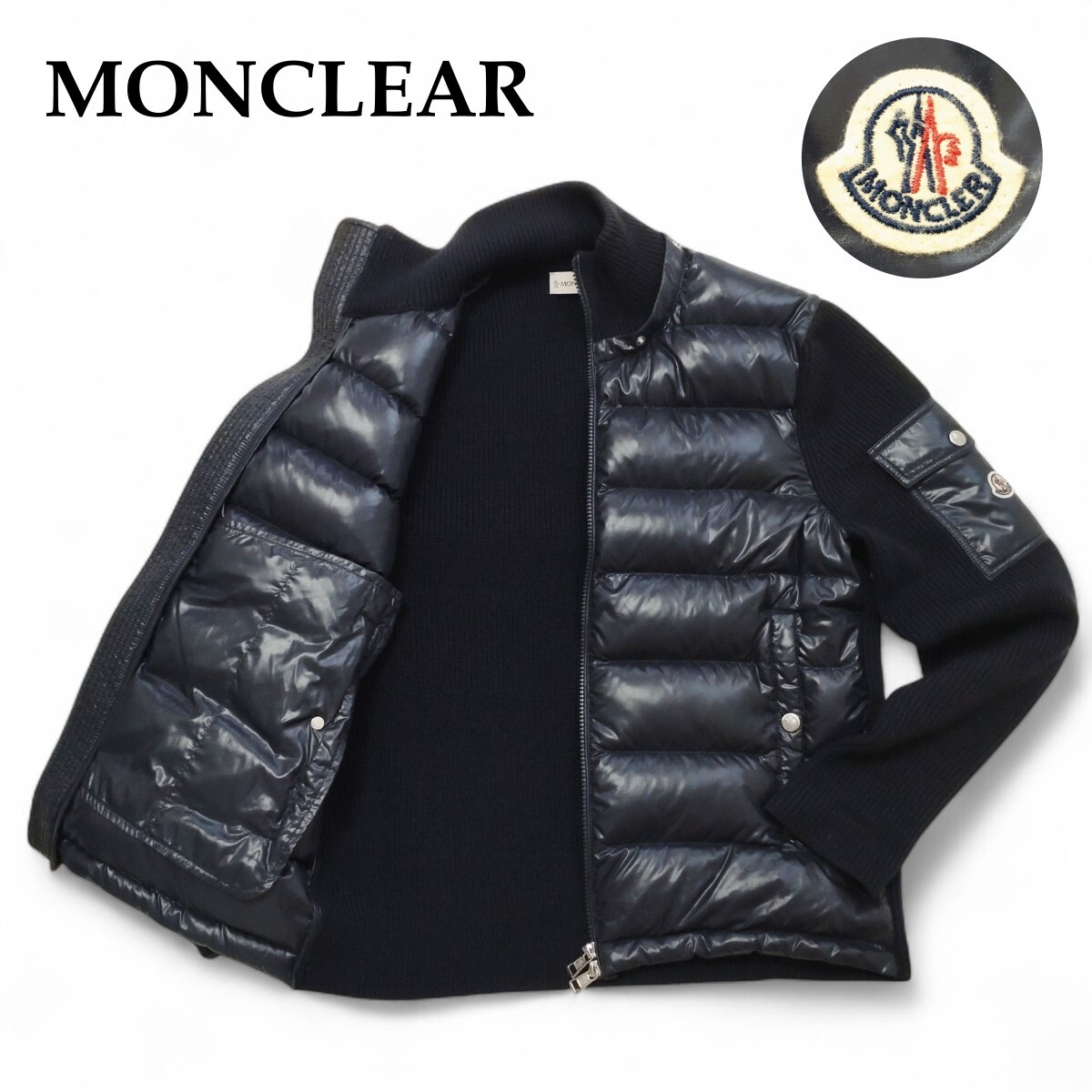 1円~ ■美品■ MONCLER モンクレール ダウンジャケット MAGLIONE TRICOT CARDIGAN Mサイズ ネイビー ニット切替 メンズ レディース拍卖