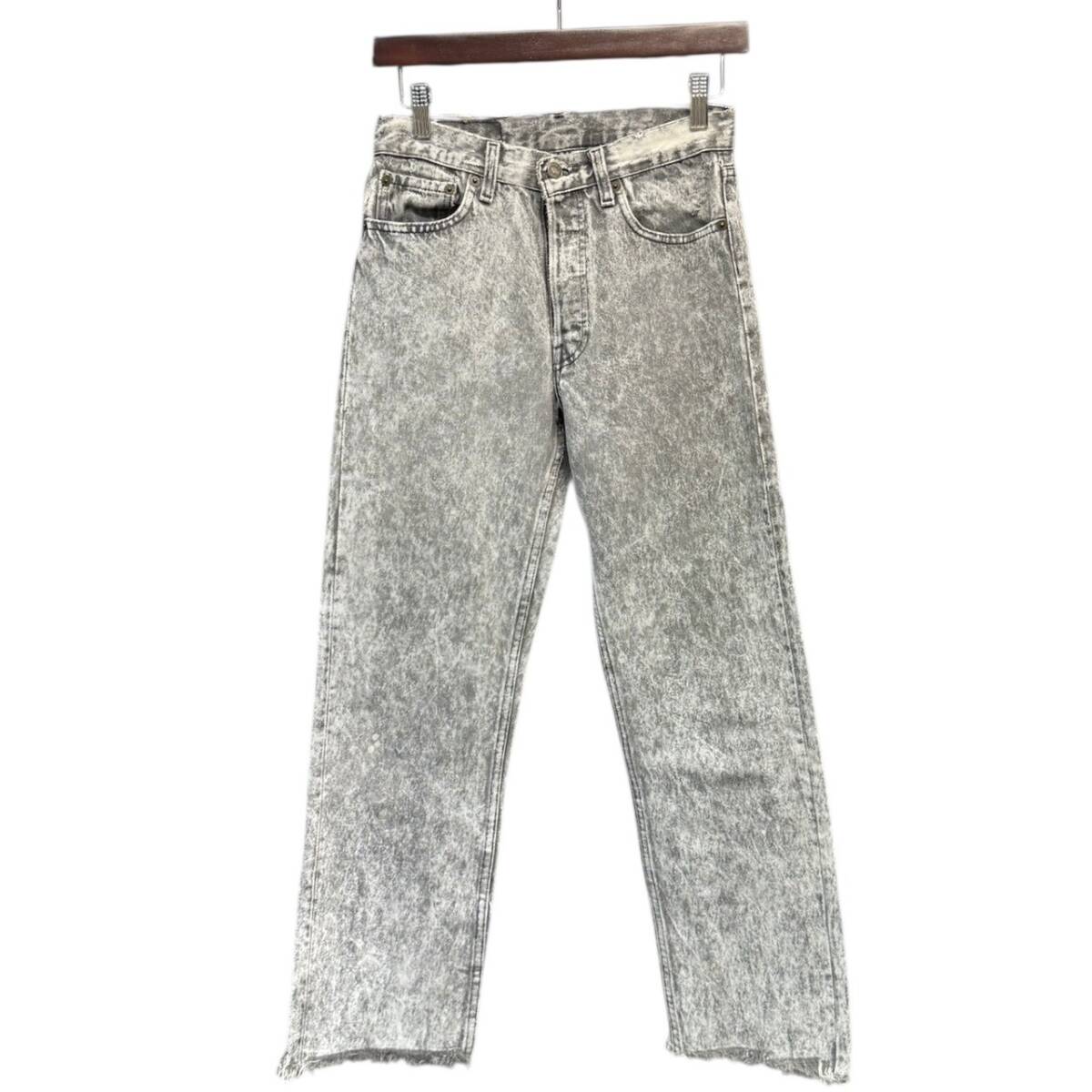 Levi's リーバイス 501 USA製 90's ケミカルウォッシュカットオフデニムパンツ W28 グレー 14901拍卖