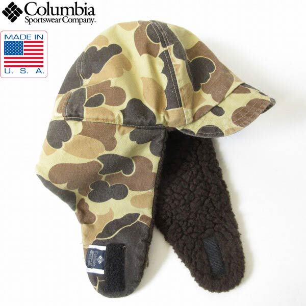 80s USA製 Columbia コロンビア ダックハンター カモ 耳当て付き ボアライナー キャップ L-XL 迷彩 アメリカ製 ビンテージ D152-41-0013ZV拍卖