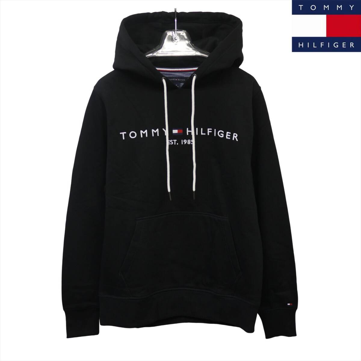 新品 トミーヒルフィガー 裏微起毛 スウェット パーカー (XL) 黒 ブラック 刺繍ロゴ プルオーバー TOMMY HILFIGER USAモデル /25ns050XL拍卖