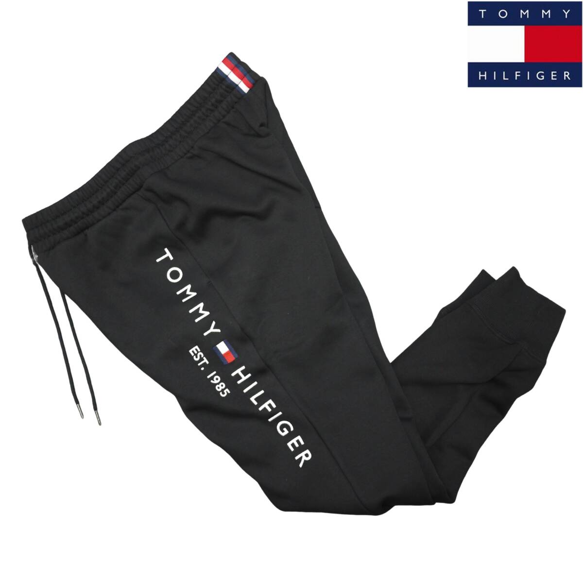 新品 トミーヒルフィガー 裏起毛 スウェットパンツ (XL) ブラック 黒 トリコロールライン 刺繍ロゴ TOMMY HILFIGER USAモデル /25ns031XL拍卖