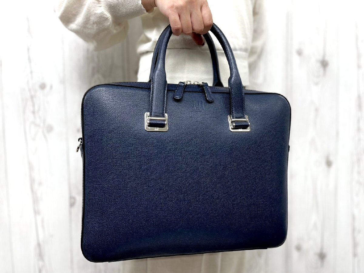 極美品 dunhill ダンヒル ビジネスバッグ ハンドバッグ バッグ レザー 紺 A4収納可 メンズ 90705Y拍卖