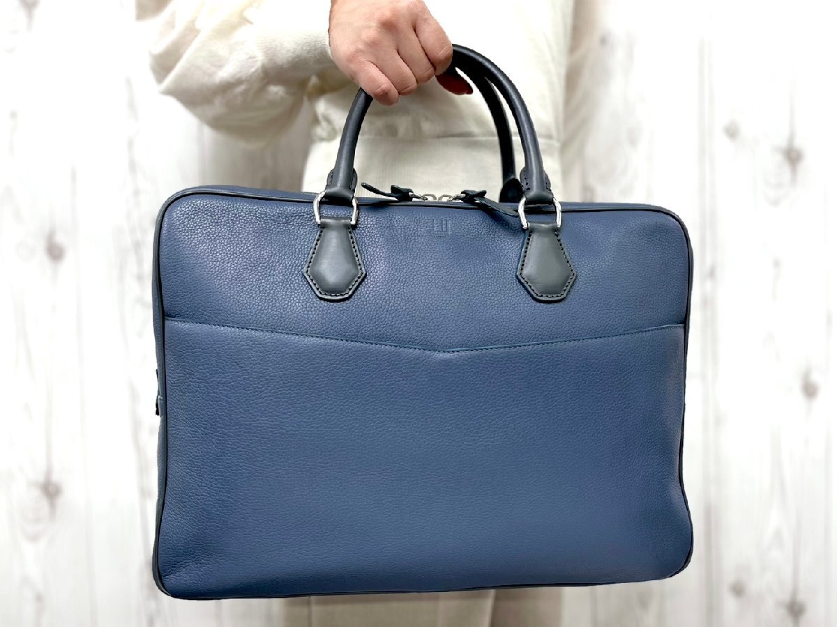 極美品 dunhill ダンヒル ビジネスバッグ ハンドバッグ バッグ レザー 青系 A4収納可 メンズ 90759拍卖
