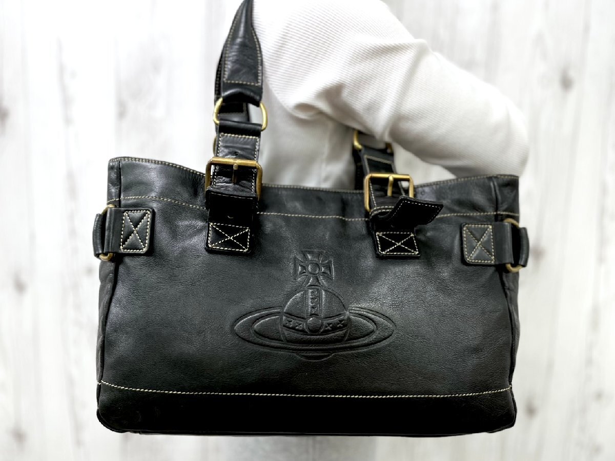 美品 Vivienne Westwood ヴィヴィアン ウエストウッド ハンドバッグ トートバッグ バッグ レザー 黒 A4収納可 91084Y拍卖