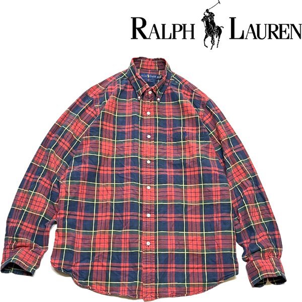 1点物◆ラルフローレンPOLOボタンダウン赤チェックシャツ古着メンズXLレディースOKアメカジ90sストリート/スポーツ中古ブランド長袖362063拍卖