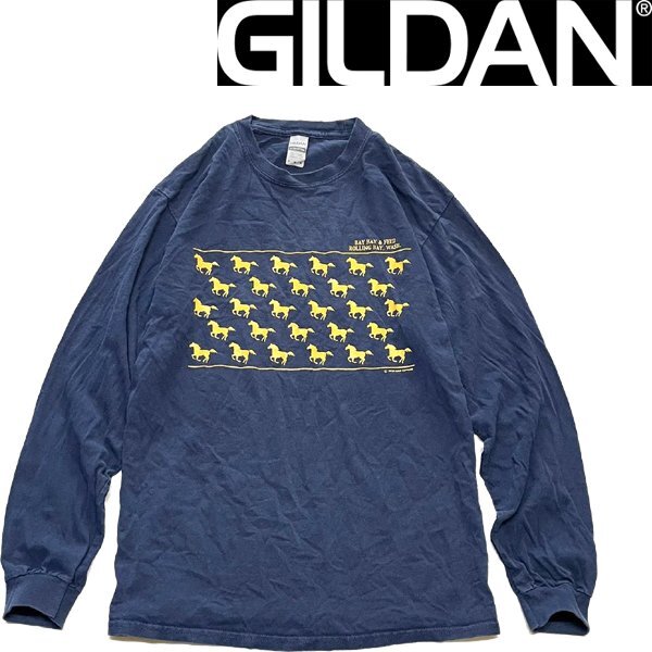 1点物◆ギルダンGILDAN馬プリント長袖ロンTシャツ古着メンズMLレディースOKアメカジ90sストリート/スポーツ中古ブランドUSポロシャツ362088拍卖