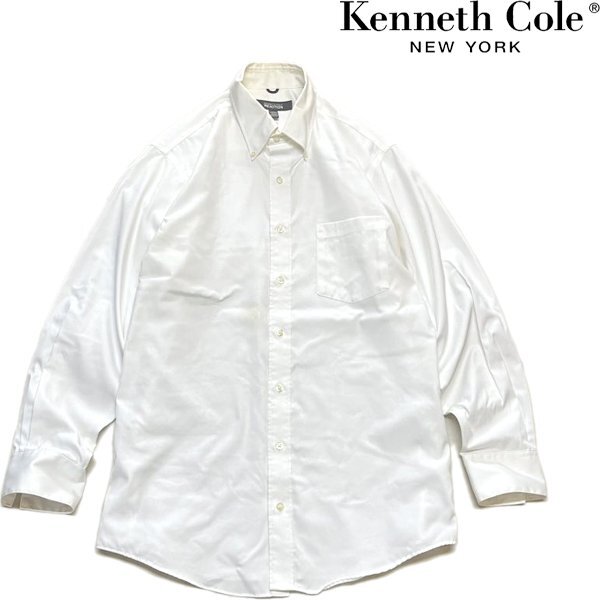 1点物◆ケネスコール白無地ボタンダウン長袖シャツ古着メンズMLレディースOKアメカジブランド90sストリート中古ブランドUSAドレス362100拍卖