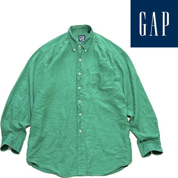 1点物◆オールドギャップ緑GAPデカタグ長袖ボタンダウンシャツ古着メンズMLレディースOKアメカジブランド90sストリート80sビンテージ362094拍卖