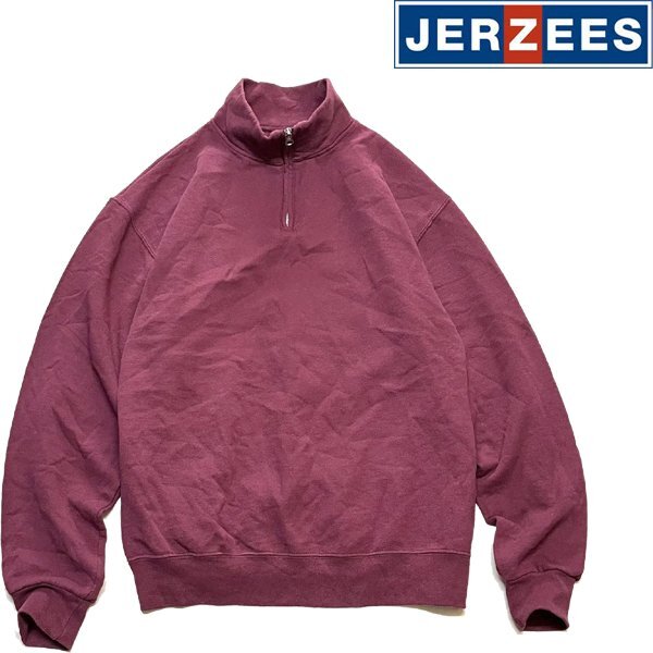 1点物◆ジャージーズJERZEES襟ハーフジップスウェット古着メンズMLレディースOKアメカジ90sストリートスポーツ中古USブランド/エンジ362106拍卖