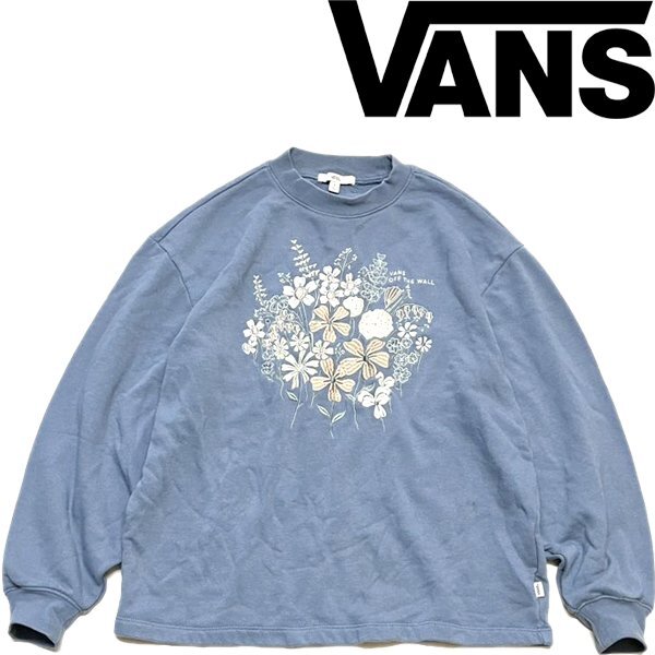 1点物◆バンズVANS花柄ロゴ刺繍スウェット古着SメンズレディースOKアメカジ90sストリート/スポーツUSブランド中古トレーナーくすみ青362130拍卖