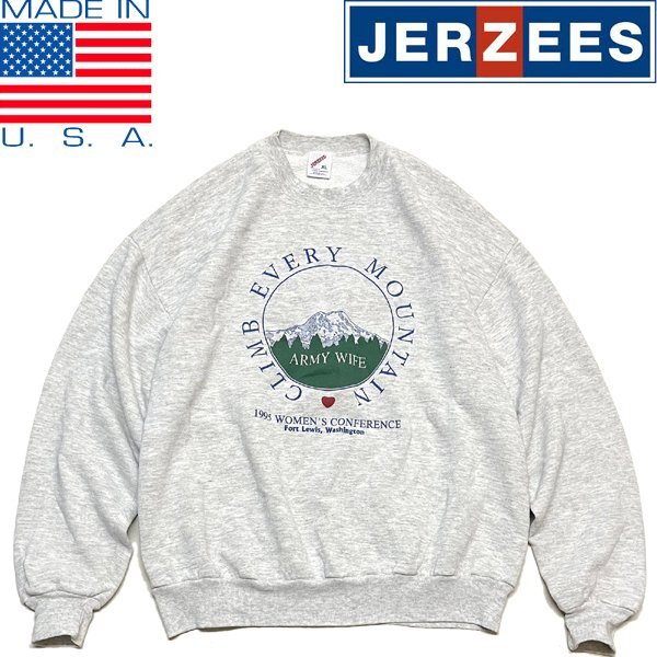 1点物◆USA製ジャージーズXLプリントスウェット古着メンズレディースOKアメカジ90sストリート/スポーツUSブランドトレーナー灰グレー362132拍卖