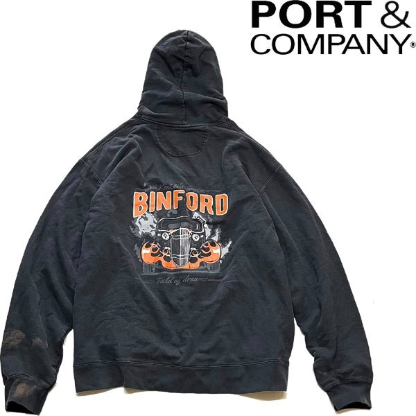 1点物◆トラックBMCバックプリント黒スウェットパーカー古着メンズXLレディースOKアメカジ90sストリート/スポーツトレーナPORT中古362161拍卖