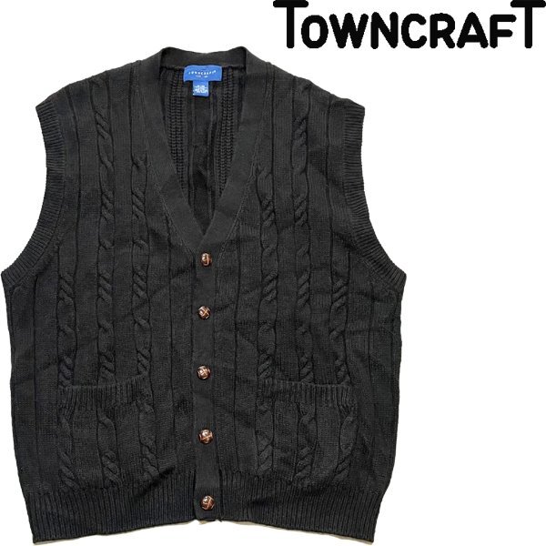 1点物◆TOWNCRAFTビンテージ90sケーブル編みニットベスト中古ジレ古着メンズXLレディースOKアメカジ90sストリートスポーツジャケット362172拍卖