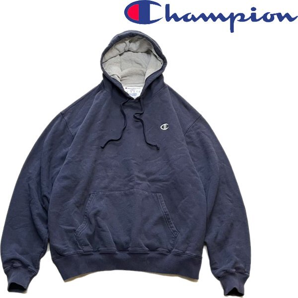 1点物◆チャンピオンCワンポイント紺スウェットパーカー古着LメンズXXLレディースOKアメカジ90sストリートスポーツトレーナー目玉7362214拍卖