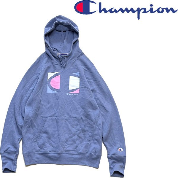 1点物◆チャンピオン目玉ビッグロゴ中古スウェットパーカー古着メンズMLレディースOKアメカジ90sストリートスポーツ青紫トレーナー7362217拍卖