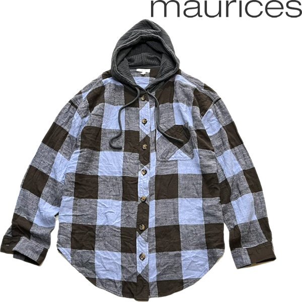 1点物◆MAURICESフード付きブロックチェック柄ネルシャツパーカー古着メンズレディースOKアメカジ90sストリート/スポーツUSAブランド362325拍卖