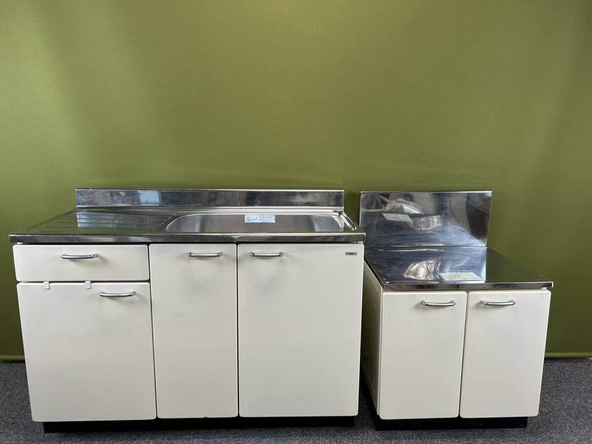 【中古】 LIXIL ホーロー製 システムキッチン・流し台(幅120cm)・調理台キャビネット60cm セット☆直接引取or当社便配達限定拍卖