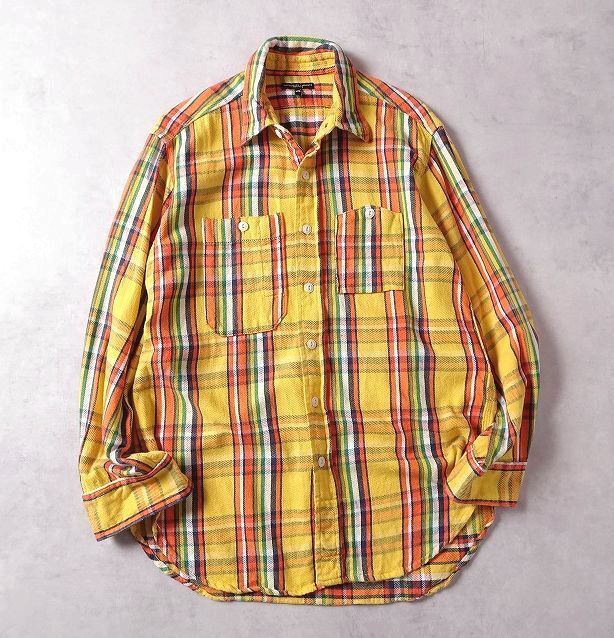 ENGINEERED GARMENTS エンジニアードガーメンツ チェック ネルシャツ 山ポケ ワーク 長袖シャツ コットン USA製 (XS) イエロー系 r-962拍卖