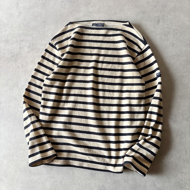 美品 SAINT JAMES セントジェームス 洗える♪ ウール混 ウェッソン バスクシャツ コットン×ウール カットソー ニット (T6) 生成 混 /r-987拍卖