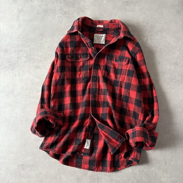 Abercrombie&Fitch A&F アバクロンビー&フィッチ アバクロ リアルダメージ バッファローチェック ワーク ネルシャツ (L) 赤/黒 r-993拍卖