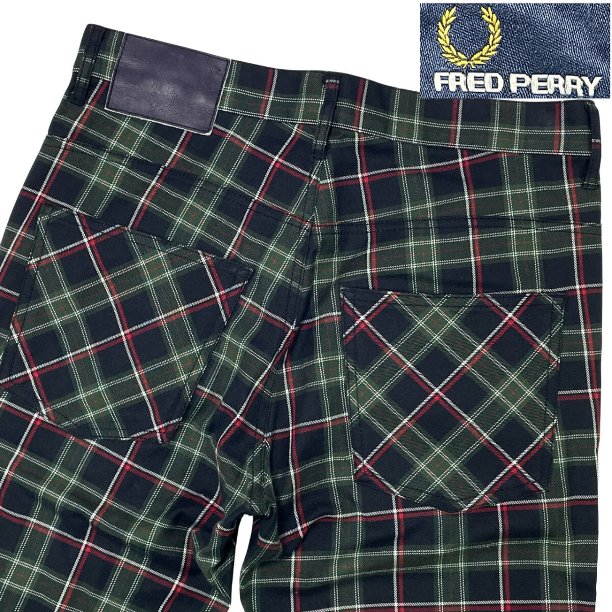 FRED PERRY タータンチェック コットンパンツ size.M (約78cm W31相当) フレッドペリー チェック柄 SOHO NEON ストレッチ メンズ拍卖
